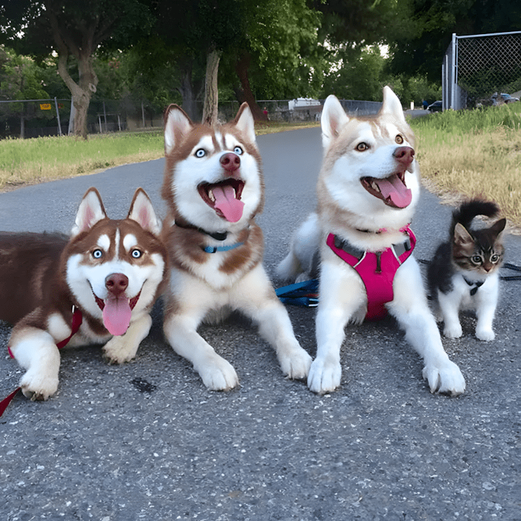A megmentett cica lett a harom husky legjobb baratja10.jpg