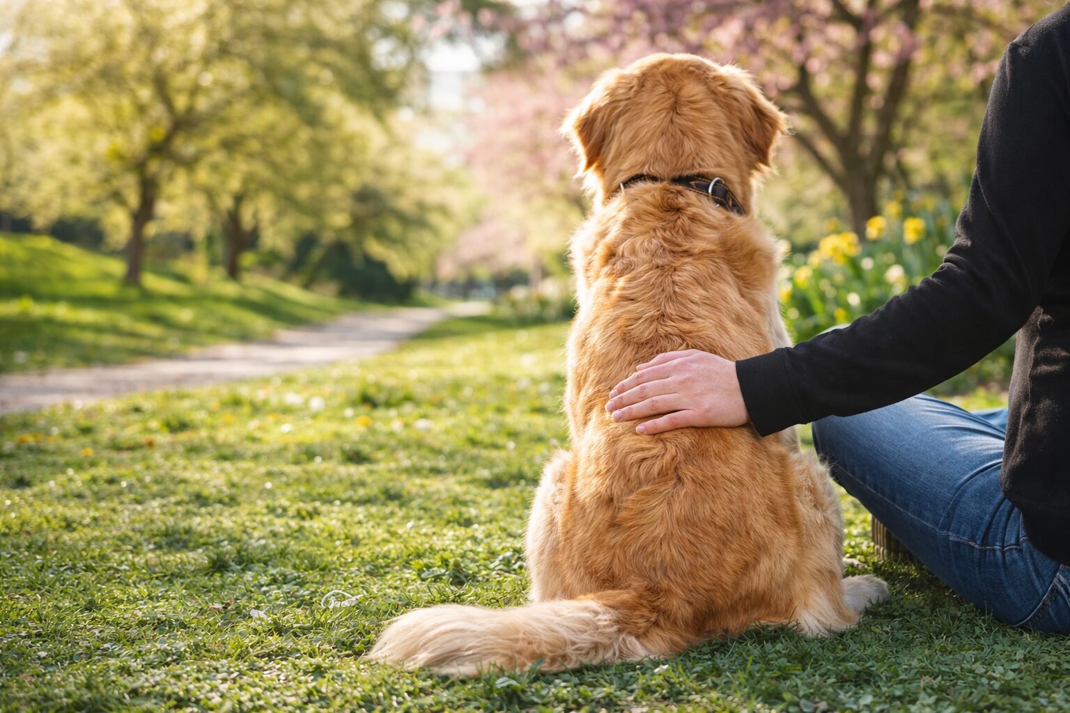 Arany retriever a viragos parkban