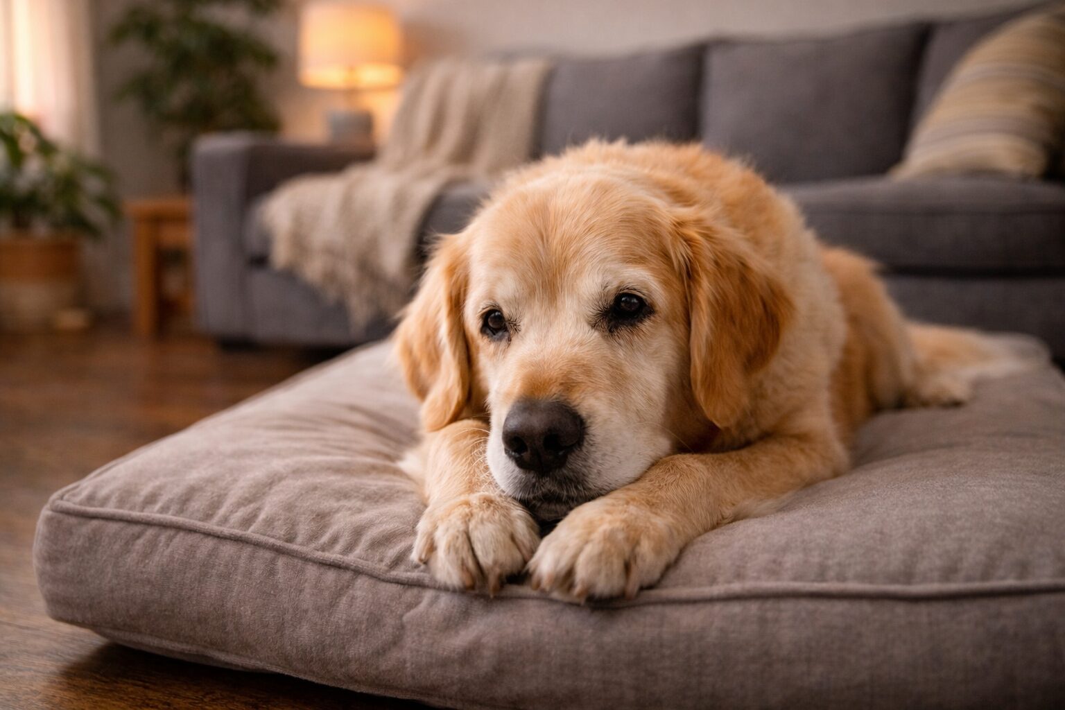 Idos golden retriever pihenes kozben